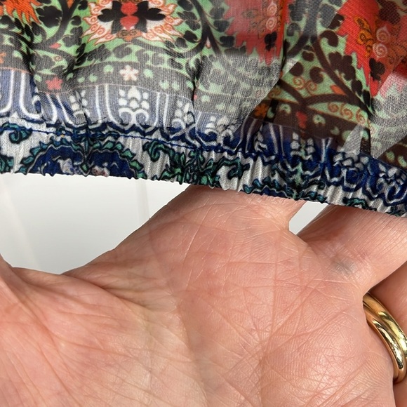 New Directions Womens Top S Orange Yellow Stretch Waist Pullover Flowy Boho Cute - Picture 8 of 13